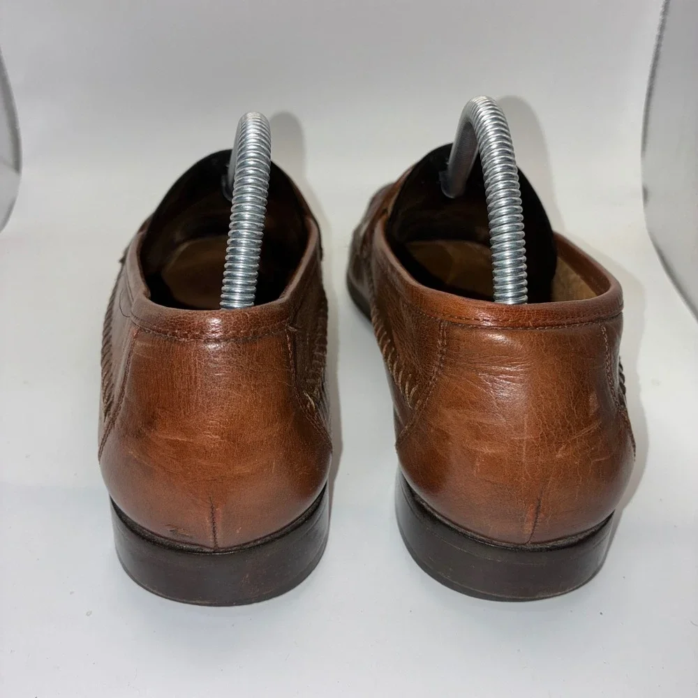 Brass Boot Mens Brown Leather Woven Tassel Loafers Made in Italy‎ Size 9 M